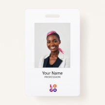 Logo minimal de l'employé, photo, code Qr, nom