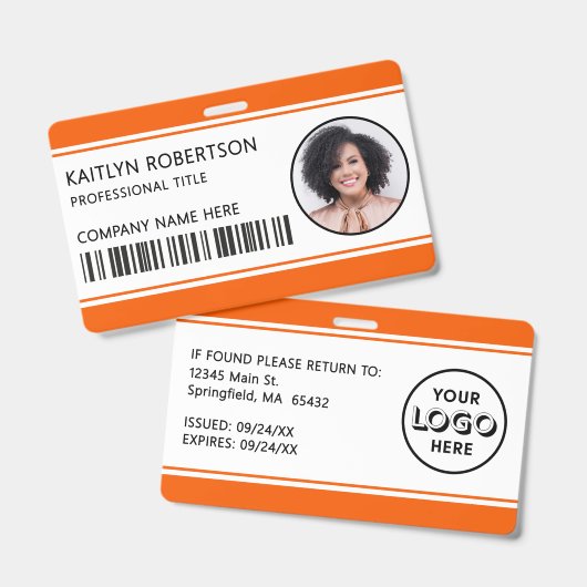 Badge Logo Moderne Code-Barres Orange Carte d'Identité E (Avant & arrière)