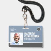 Badge Logo Moderne Photo Nom Employé Code-Barres Horizon (Avant avec lanière)
