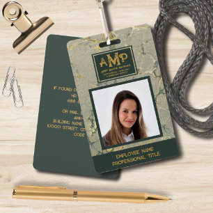 Badge Logo Monogramme personnalisé Gold Green Texture Em