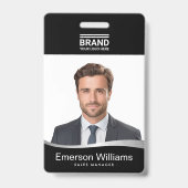 Badge Logo noir faux argent vague nom de l'employé id (Avant)