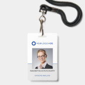 Badge Logo Nom photo de l'employé Code barre gris bleu I (Front with Lanyard)