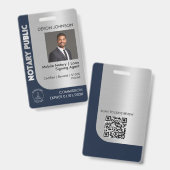 Badge Logo Notaire Professionnel Bleu Argent Photo Code  (Front & Back)