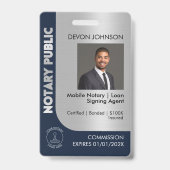 Badge Logo Notaire Professionnel Bleu Argent Photo Code  (Front)