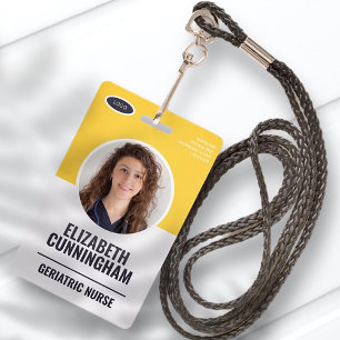 Badge Logo ovale moderne Nom photo de l'employé Code-bar