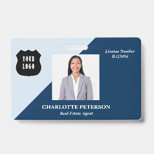 Badge Logo Personnalisé Bleu Nom d'Agent Immobilier