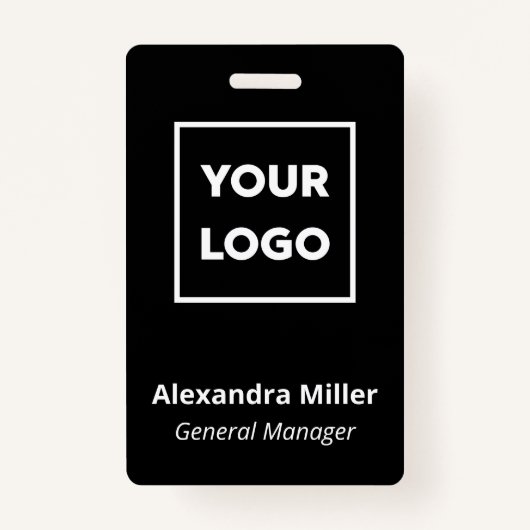 Badge Logo personnalisé Employé Nom noir simple (Devant)