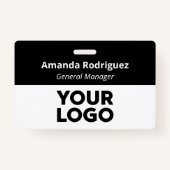 Badge Logo personnalisé Employé Simple Noir Blanc Nom (Devant)