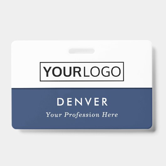 Badge Logo personnalisé nom de l'employé titre bleu blan (Avant)