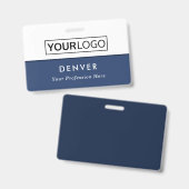 Badge Logo personnalisé nom de l'employé titre bleu blan (Avant & arrière)