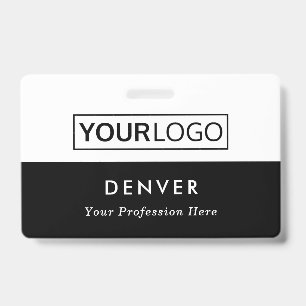 Badge Logo personnalisé Nom de l'employé Titre noir et b