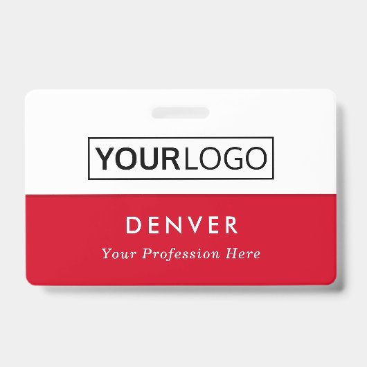 Badge Logo personnalisé nom de l'employé titre rouge et (Avant)