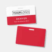 Badge Logo personnalisé nom de l'employé titre rouge et (Avant & arrière)