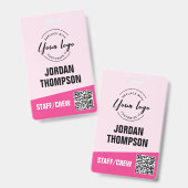 Badge Logo personnalisé rose entreprise événement QR cod (Avant & arrière)