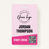 Badge Logo personnalisé rose entreprise événement QR cod (Dos)