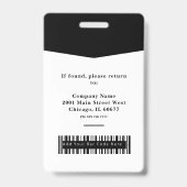 Badge Logo photo Black & White ID & Barcode Professionne (Arrière)