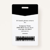 Badge Logo photo Black & White ID & Barcode Professionne (Dos)