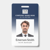 Badge Logo photo bleu foncé blanc nom de l'employé titre (Avant)
