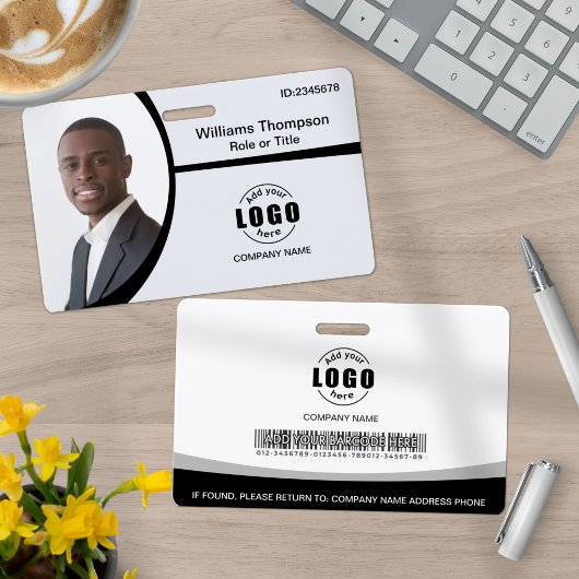 Badge Logo photo Code à barres Employé noir et blanc