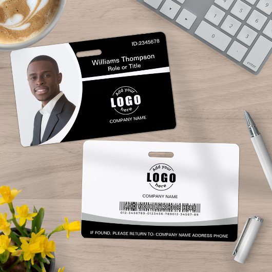 Badge Logo photo Code à barres Employé noir et blanc