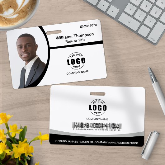 Badge Logo Photo Code-Barres Employé Noir et Blanc
