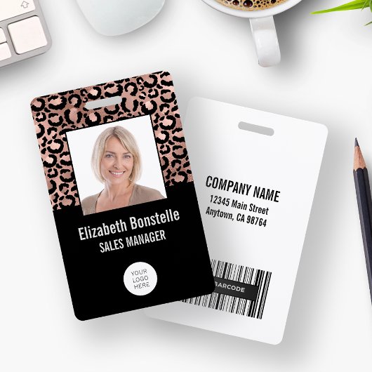Badge Logo photo code-barres imprimé léopard rose gold n