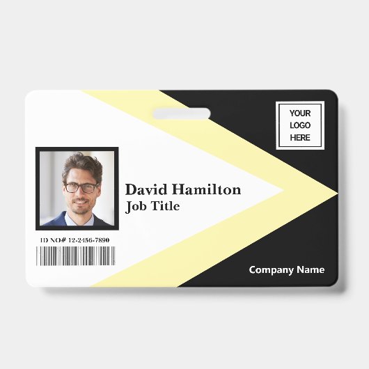 Badge Logo photo code-barres noir blanc jaune géométriqu (Avant)