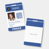 Badge Logo photo code QR carte de presse ID (Avant & arrière)