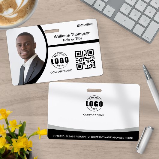 Badge Logo Photo Code QR Employé Noir et Blanc