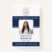 Badge Logo photo de l'employé Code QR Marine Bleu Blanc (Devant)