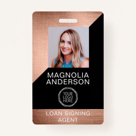 Badge Logo photo de l'employé en métal brossé Code à bar (Devant)