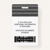 Badge Logo photo de l'employé et Barcode Gris Gris (Dos)