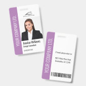 Badge Logo photo de l'employé Modèle moderne Nom pourpre (Avant & arrière)
