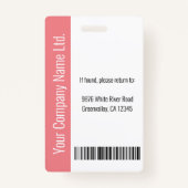 Badge Logo photo de l'employé Modèle moderne Nom rose (Dos)