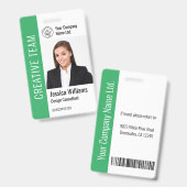 Badge Logo photo de l'employé Modèle moderne Nom vert (Avant & arrière)