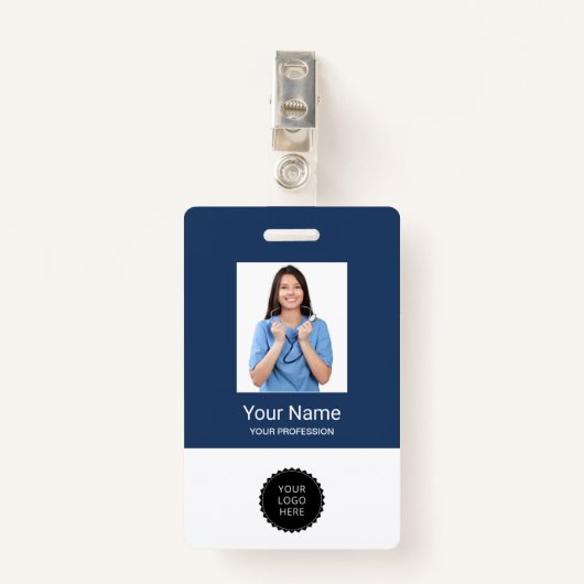 Badge Logo photo de l'employé personnalisé Nom du bureau (Devant avec clip)