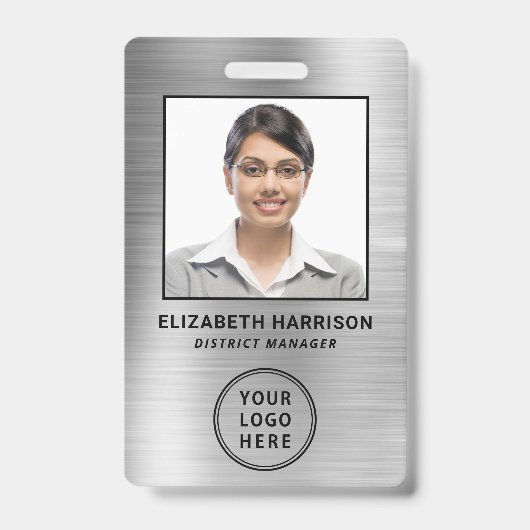 Badge Logo photo de l'employé QR codes barres Argent (Avant)