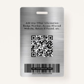 Badge Logo photo de l'employé QR codes barres Argent (Dos)