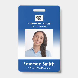 Badge Logo photo dégradé bleu nom de l'employé titre id