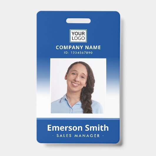Badge Logo photo dégradé bleu nom de l'employé titre id (Avant)