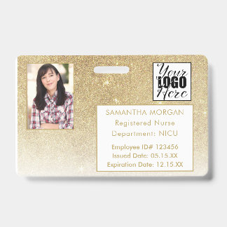 Badge Logo photo dégradé de paillettes d'or blanc Carte 