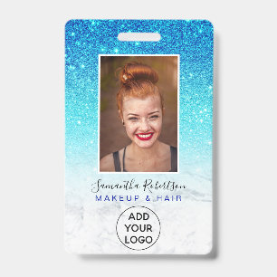 Badge Logo photo d'employé en marbre pailleté ombré bleu