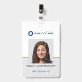 Badge Logo Photo d'employé Nom Code-barres Bleu Gris ID (Avant avec clip)