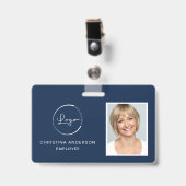 Badge Logo photo d'entreprise Nom de l'employé Bleu mari (Avant avec clip)