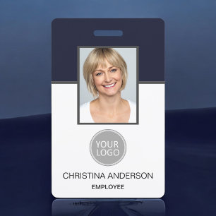 Badge Logo Photo Entreprise Travail Nom Employé Bleu Mar