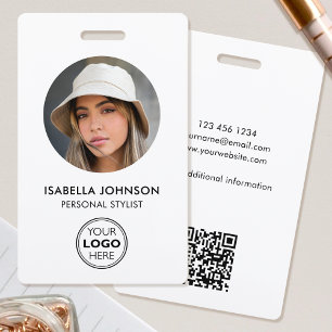 Badge Logo photo ID élégant Code QR Blanc Noir Sécurité