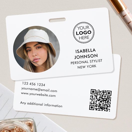 Badge Logo photo ID moderne Code QR Sécurité blanche