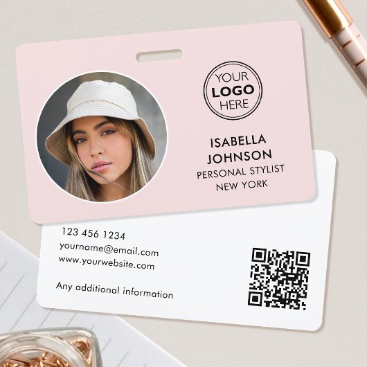 Badge Logo photo ID moderne QR Code Blush Pink Security