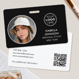 Badge Logo photo ID moderne QR Code noir blanc sécurité