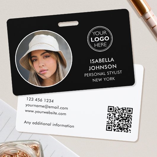 Badge Logo photo ID moderne QR Code noir blanc sécurité